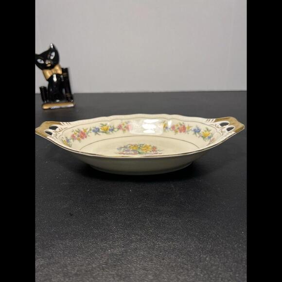 Black Knight Vintage 1930s Adelphia Floral Oval Serving Plate Pierced Handles - Picture 3 of 7